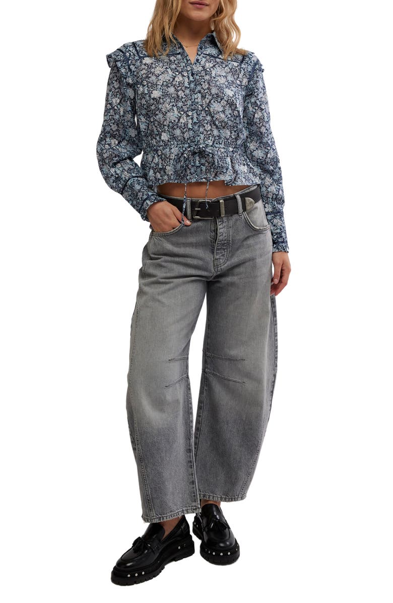 Free People Daybreak Floral Print Long Sleeve Shirt, Alternate, color, Chambray Combo