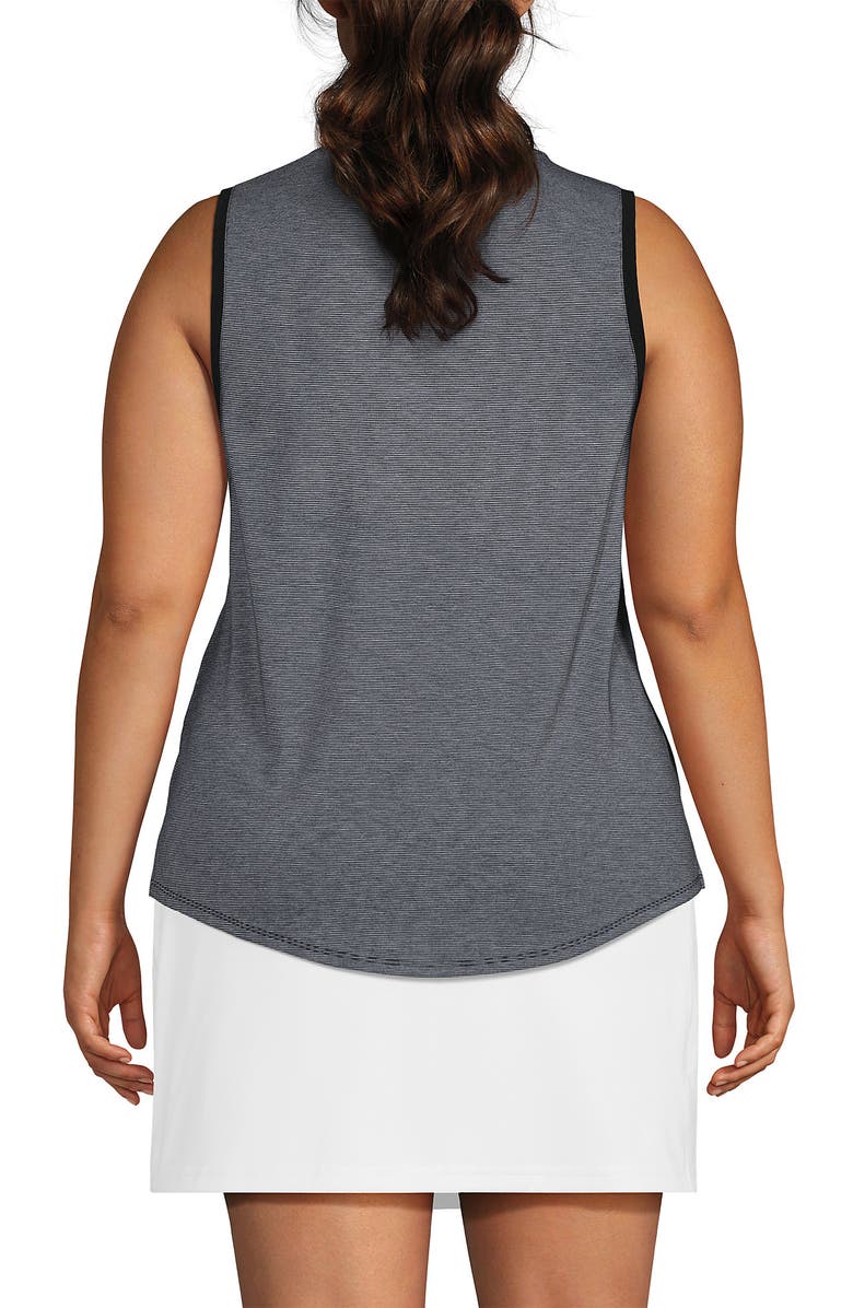 Lands
 End Sleeveless Power Performance Scoop Neck Curved Hem Tunic Tank, Alternate, color, Black Pinstripe