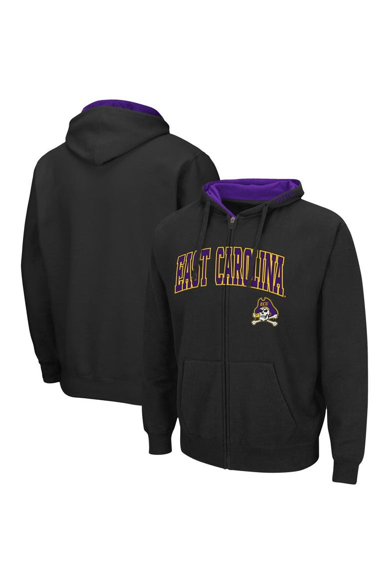 Men's Colosseum Black ECU Pirates Arch & Logo 3.0 Full-Zip Hoodie, Main, color, Black