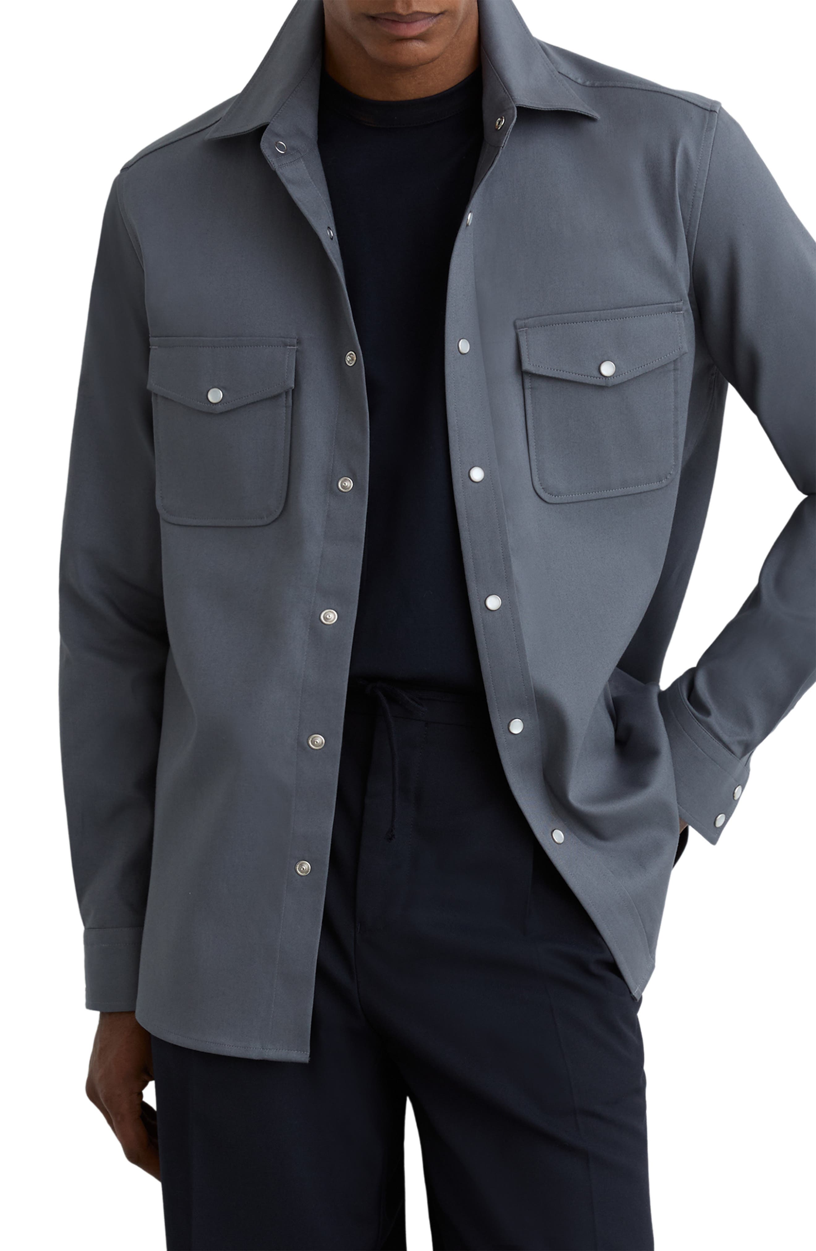 Reiss Mcrae Snap-up Overshirt In Blue