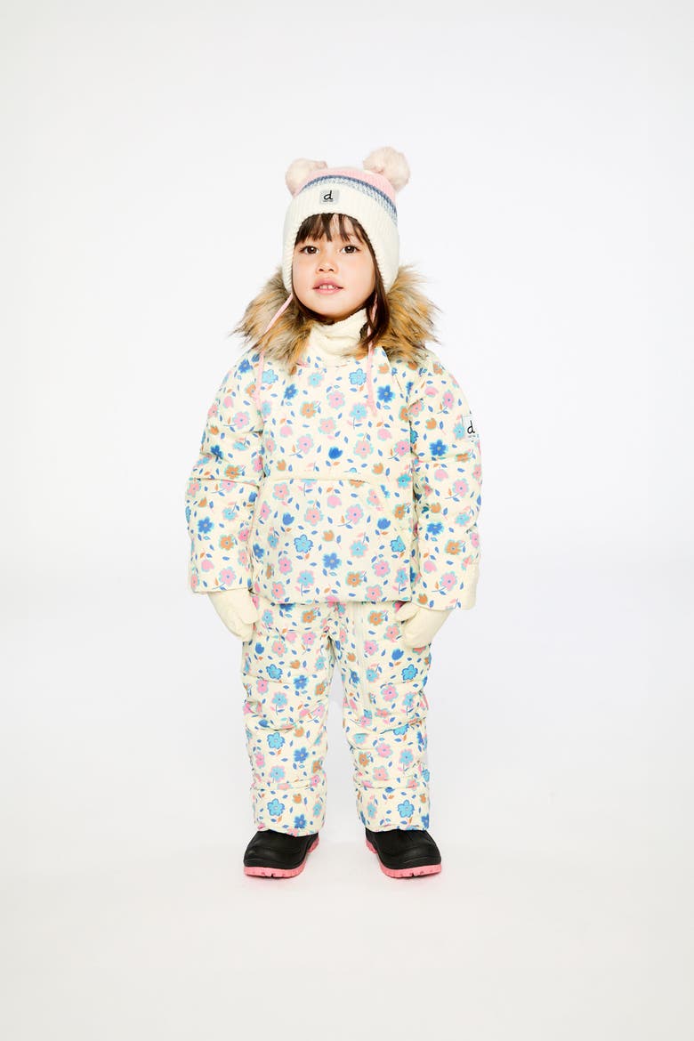 Floral Snug Car Seat Fleece Neckwarmer One Piece Snowsuit, Alternate, color, White with Floral Print