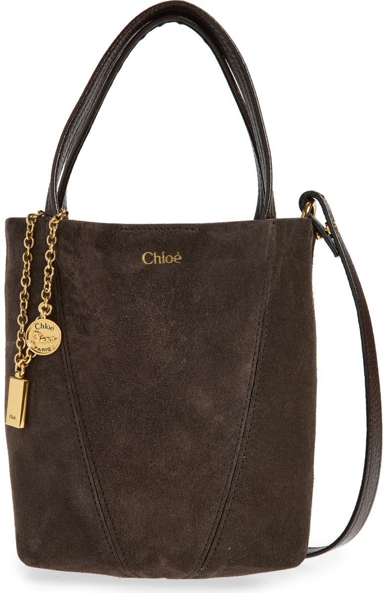 Chloé Small Spin Suede Crossbody Tote, Main, color, Kohl Brown