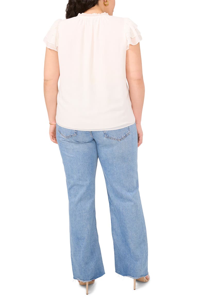 Tie Neck Flutter Sleeve Top, Alternate, color, NEW IVORY