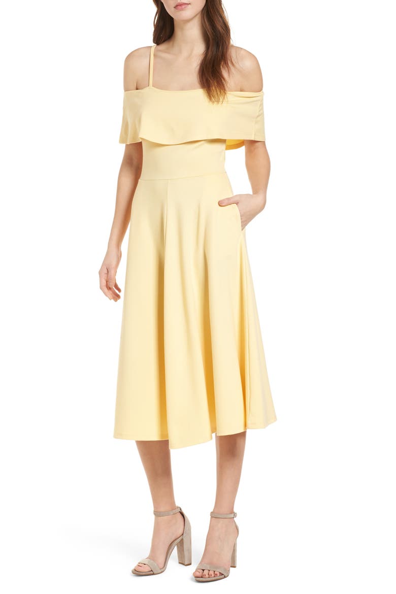 Cold Shoulder Midi Dress, Main, color, YELLOW CLOUD