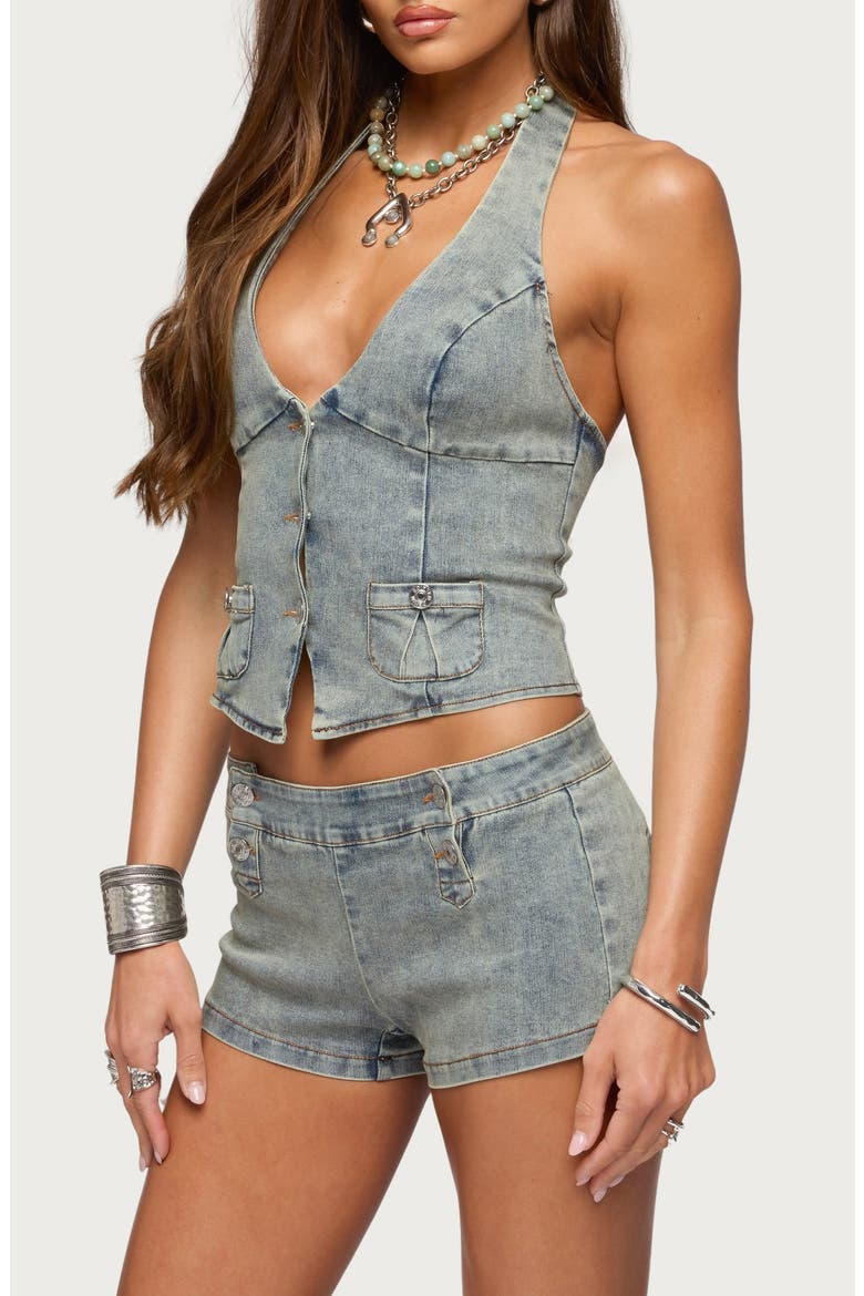 Sashe Denim Halter Top, Alternate, color, BLUE-VINTAGE-WASHED