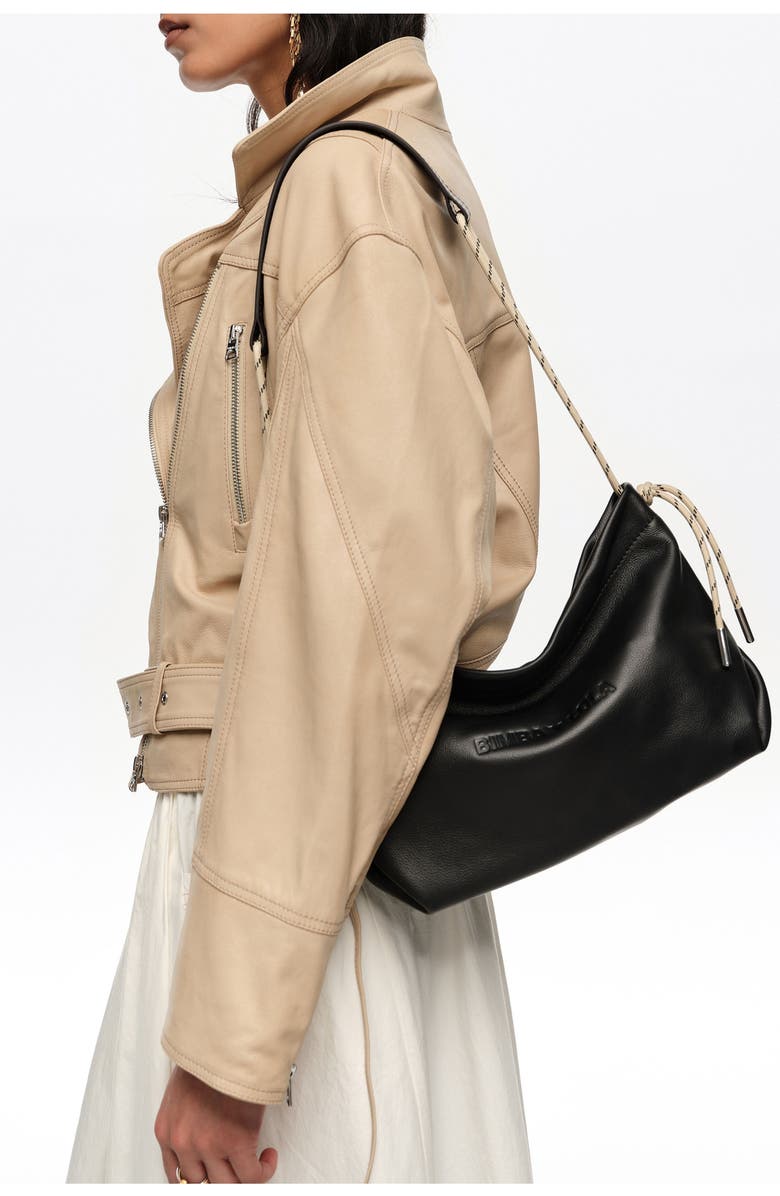 Bimba y Lola Medium Leather Shoulder Bag, Alternate, color, Black