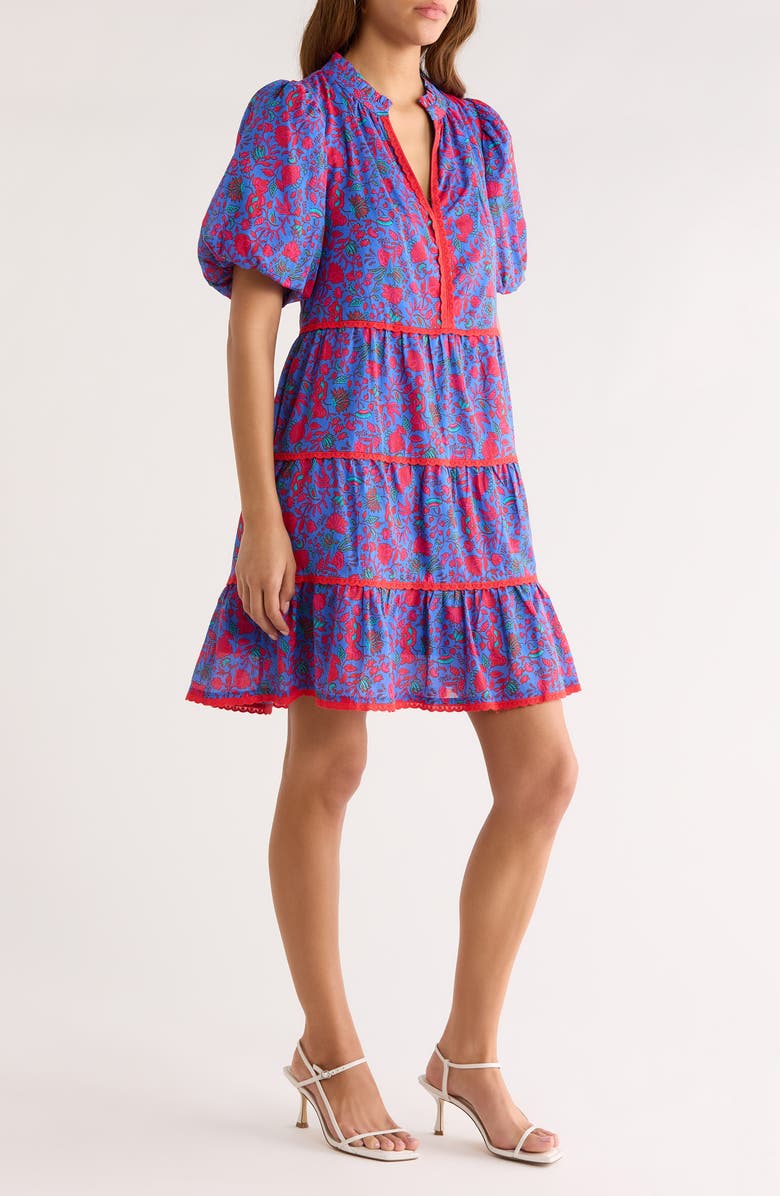 SUGARLIPS Tanya Floral Tiered Cotton Dress, Alternate, color, Blue-Fuchsia