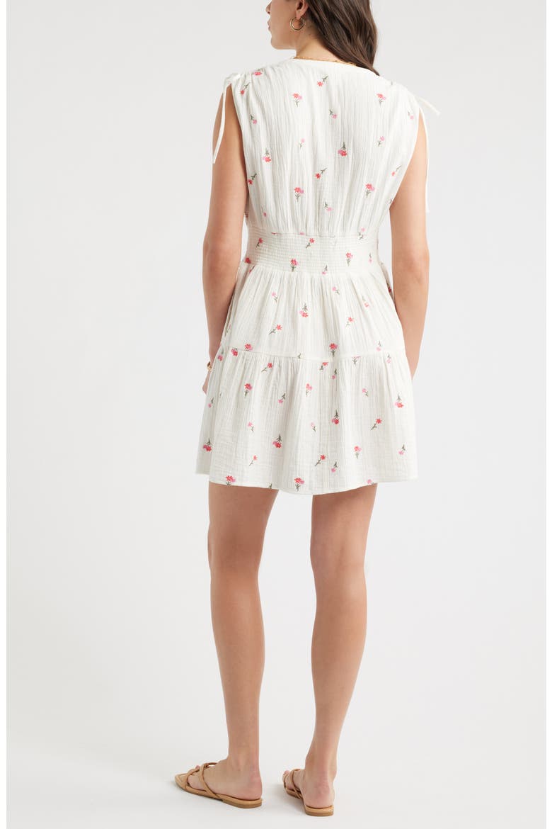Floral Embroidered Sleeveless Cotton Gauze Dress, Alternate, color, IVORY- PINK TOSSED BLOSSOMS
