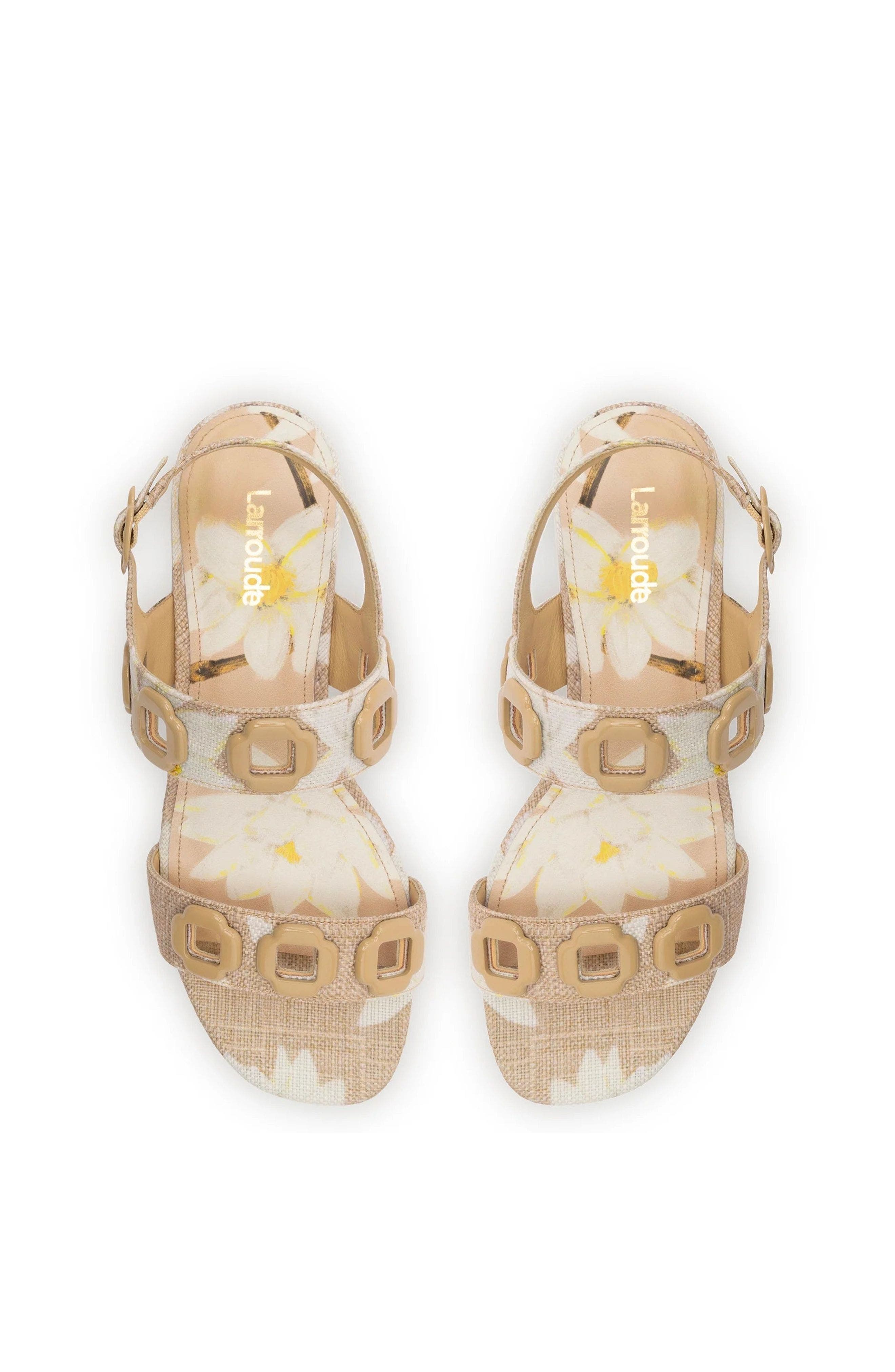 Larroudé Milan Flat Sandal, Alternate, color, Beige Printed Raffia