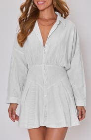 VICI Collection Taylor Stripe Long Sleeve Cotton & Linen Mini Shirtdress
