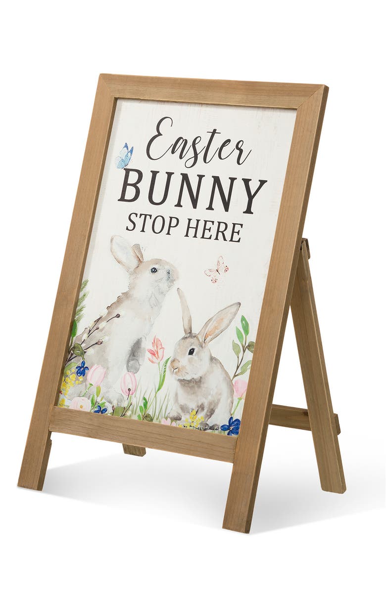Glitzhome 24"H Easter Wooden Bunny Porch Sign or Standing Decor, Main, color, White