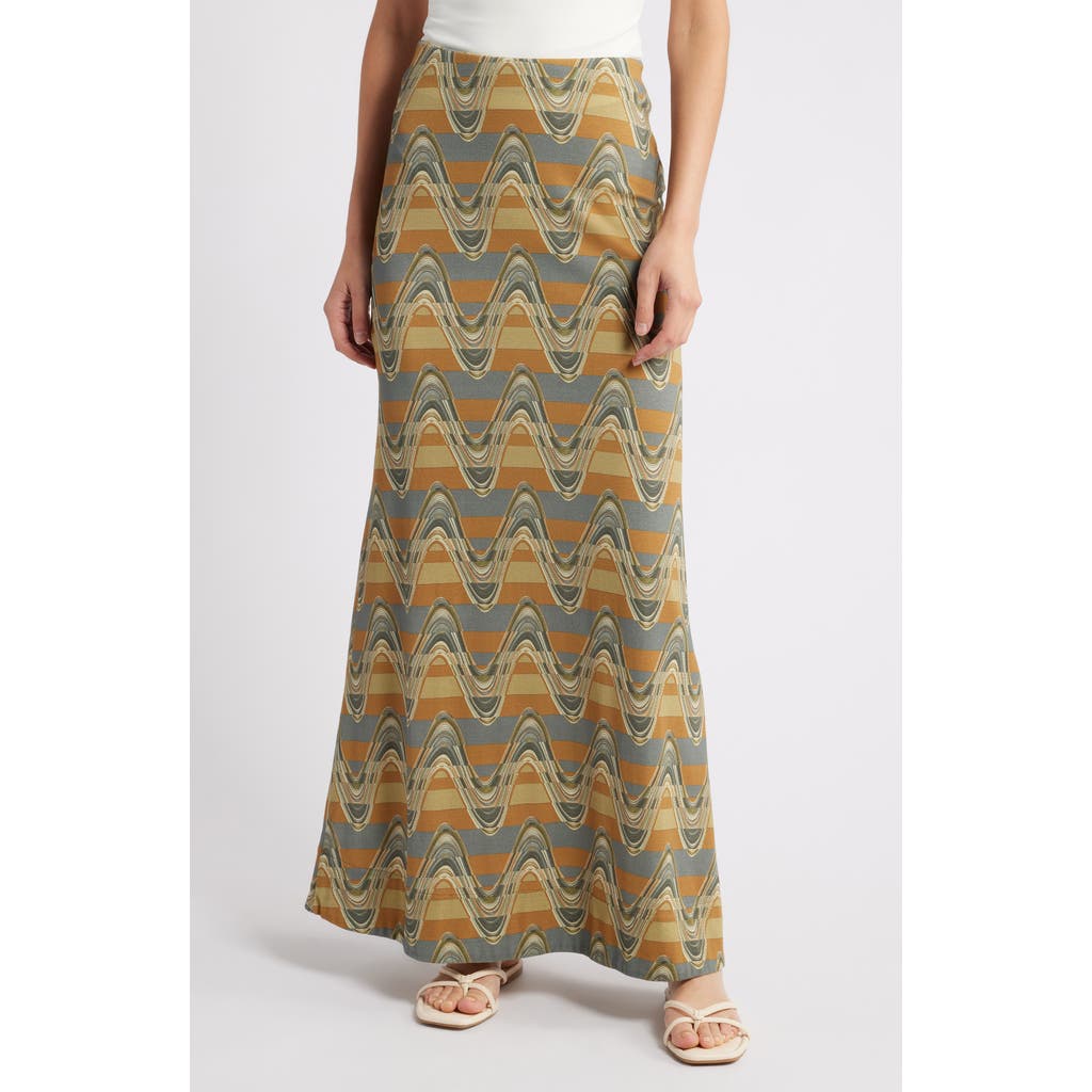 Faithfull The Brand Eliza Pattern Maxi Skirt In Ripple Green
