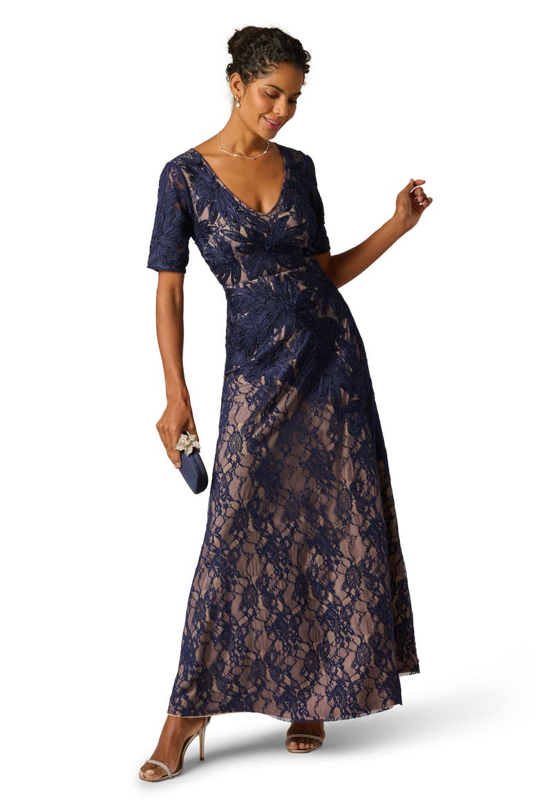 Soutache Lace Gown, Alternate, color, NAVY/ NUDE