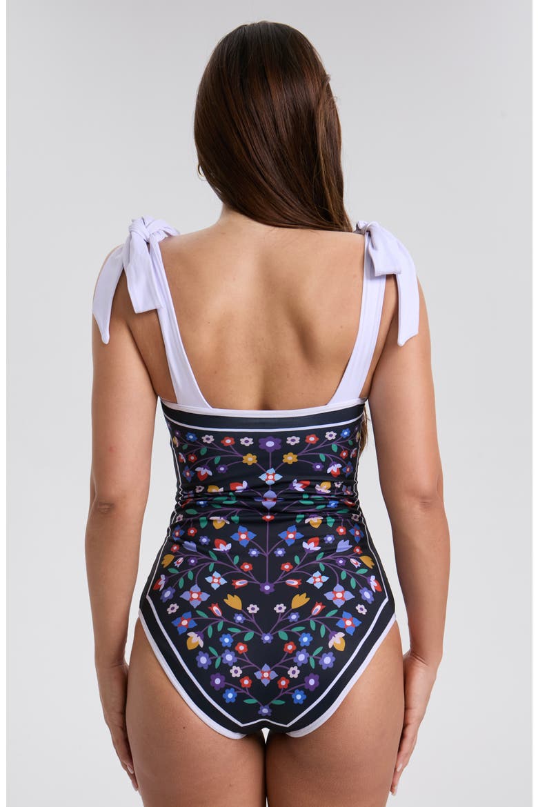 Jungle Puzzle Reversible One-Piece Swimsuit, Alternate, color, Black