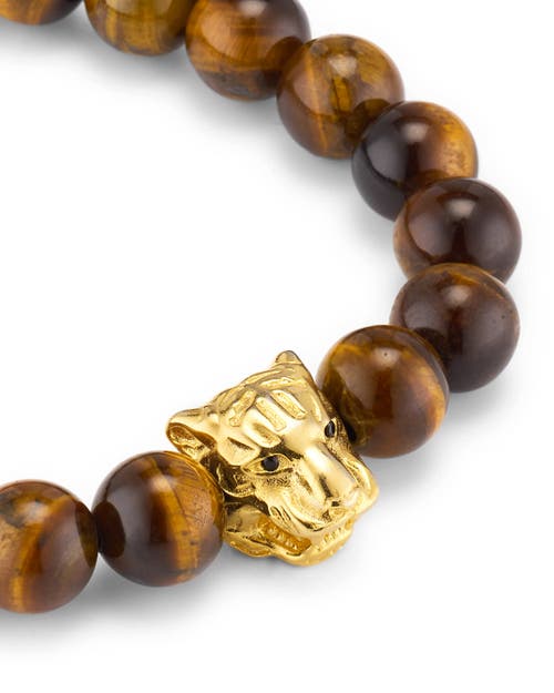 Jan Leslie 8mm Tigers Eye Bead Sterling Silver Bracelet With Gold Plated Tiger Center In Brown