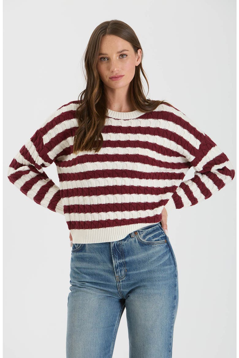 Stripe Cable Knit Crop Sweater, Alternate, color, OXBLOOD
