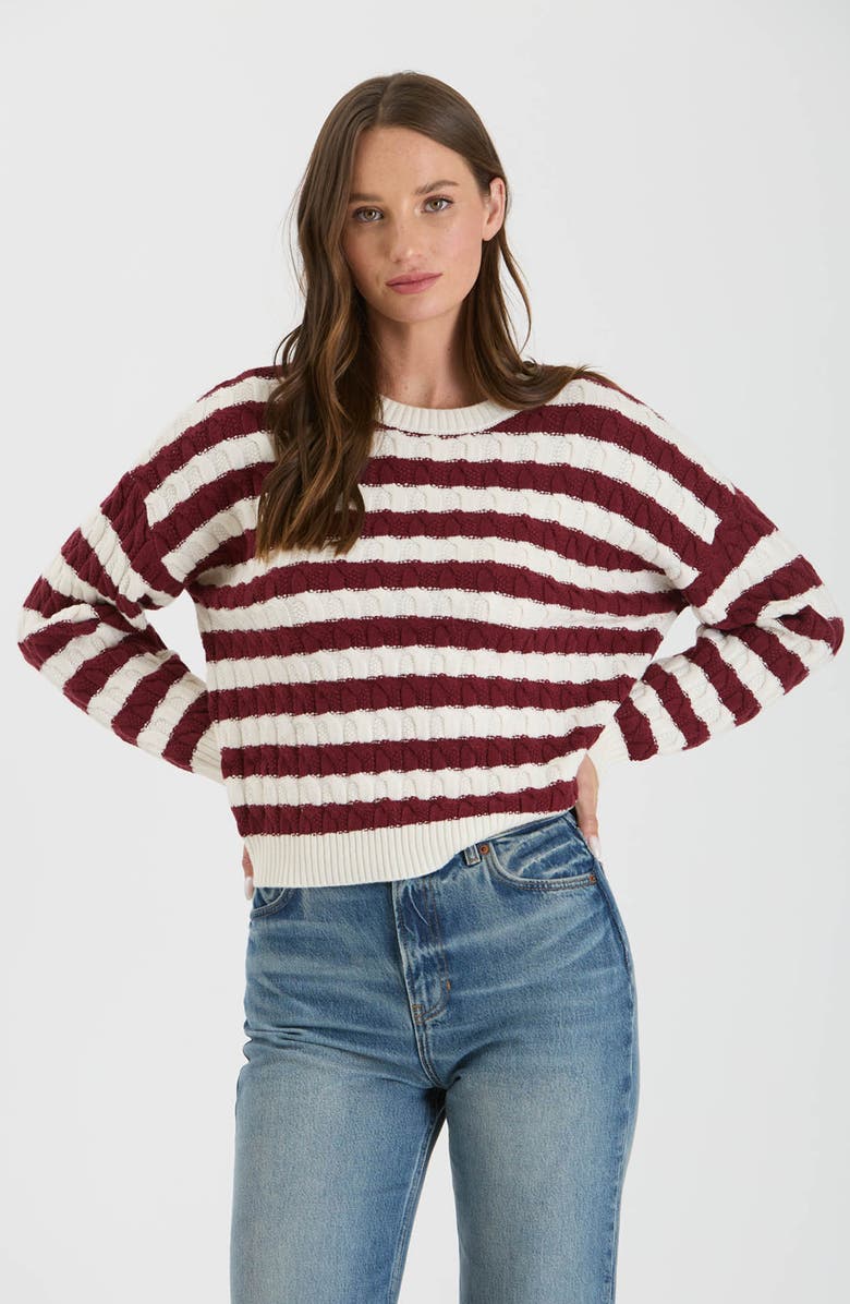 Blu Pepper Stripe Cable Knit Crop Sweater, Alternate, color, Oxblood