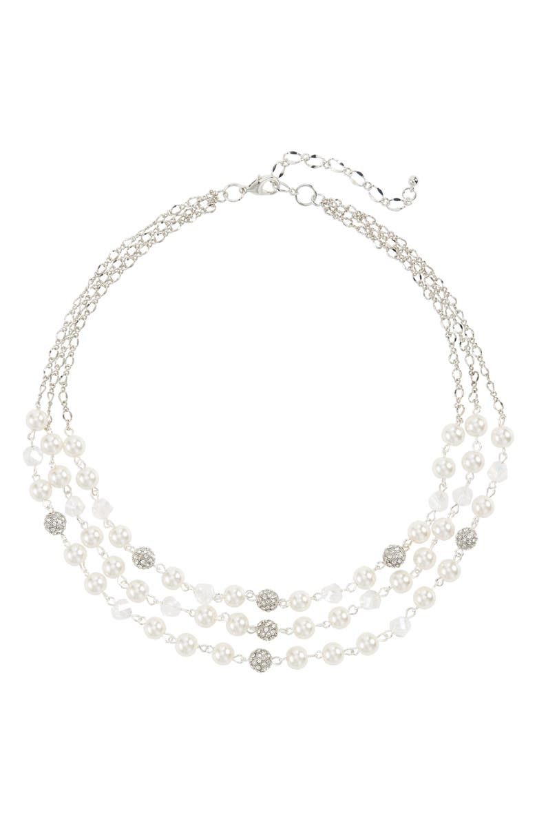 CRISTABELLE Three-Row Crystal & Imitation Pearl Necklace, Main, color,