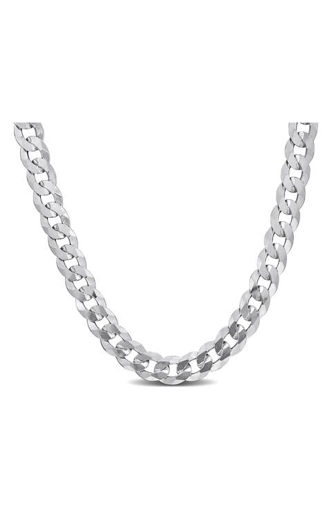 Sterling Silver Bevel Curb Chain Necklace