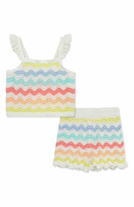 Little Me Wavy Stripe Pointelle Cotton Sweater Tank & Shorts Set
