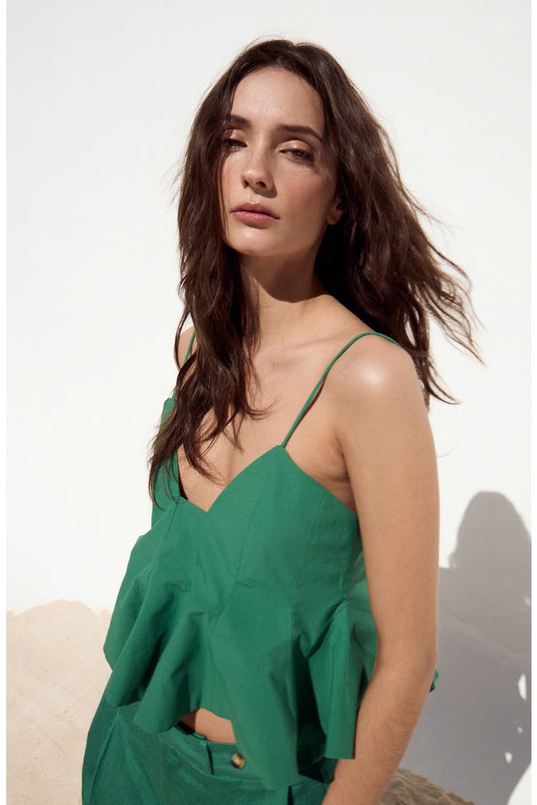 Azores Seamed Peplum Cotton Top, Alternate, color, GREEN