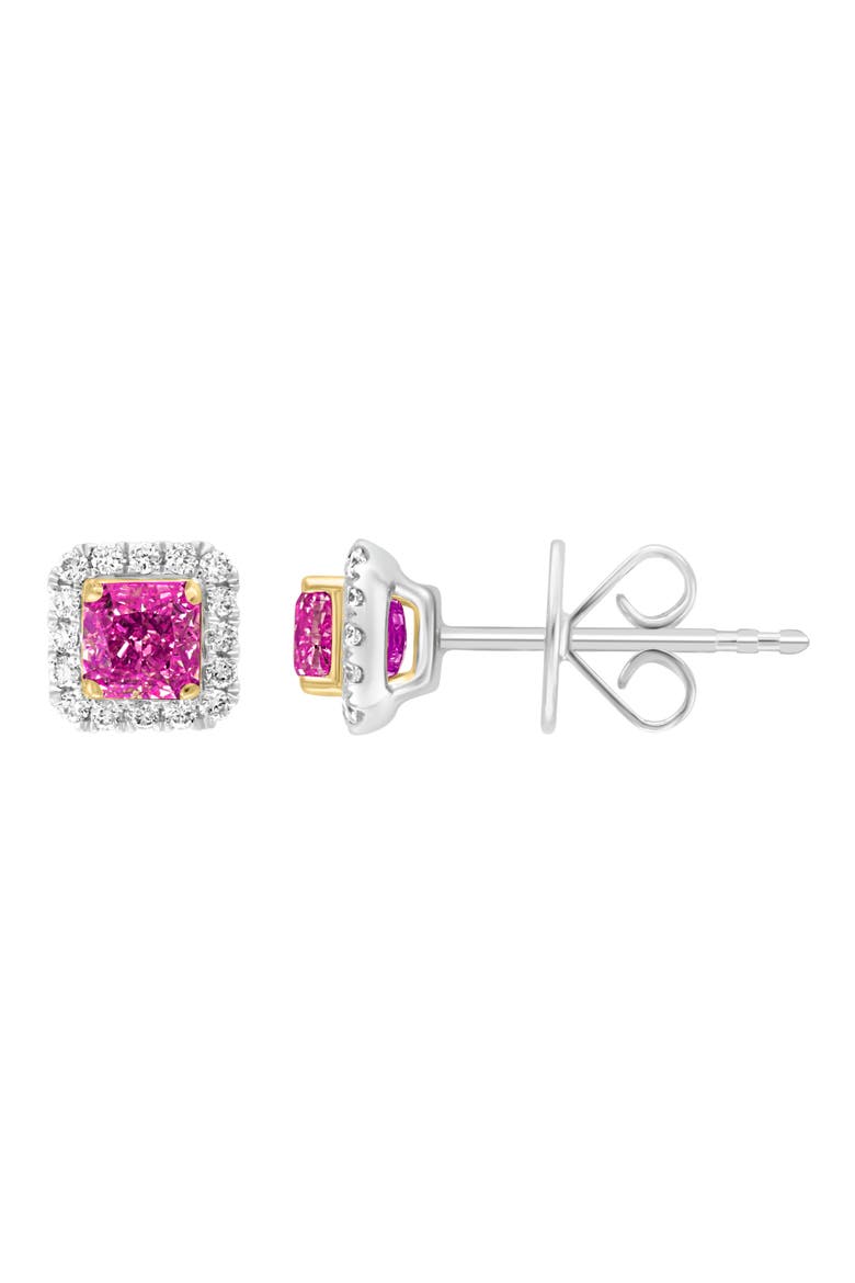 Diamond Halo Ruby Stud Earrings, Alternate, color, RED