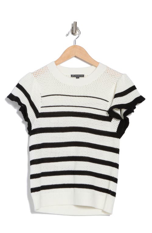 Adrianna Papell Ruffle Stripe Pointelle Sweater In Neutral