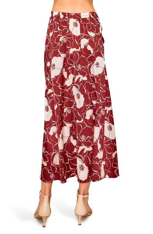 Melloday Floral Satin Ruched Midi Skirt In Rust Stone Floral