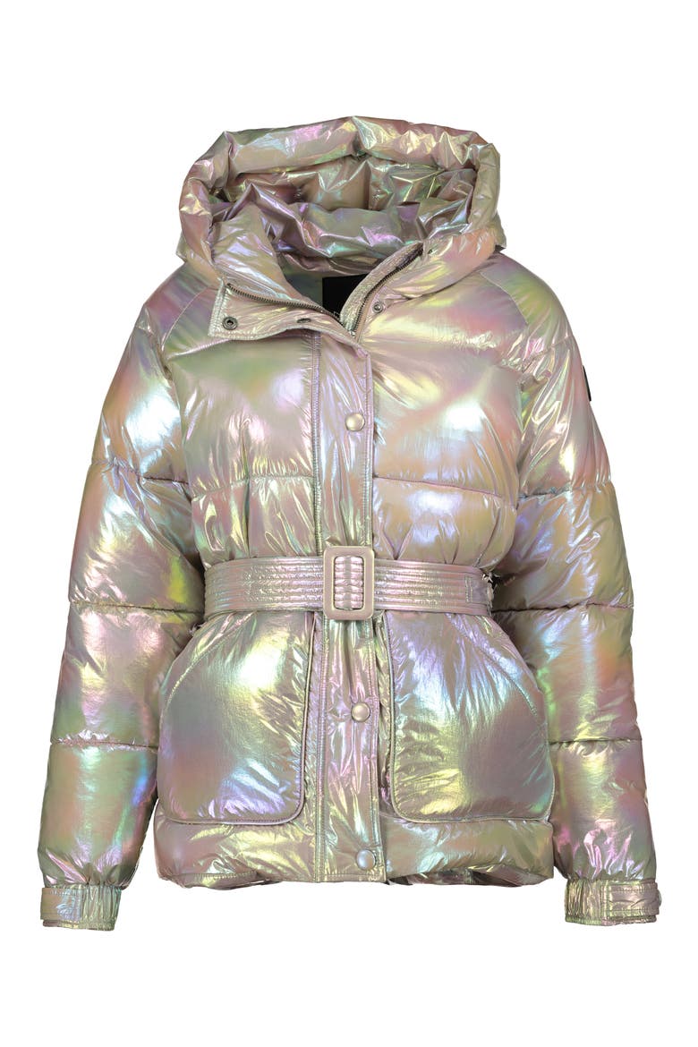 Belted Oversize Hooded Puffer Coat, Alternate, color, TANZANITE