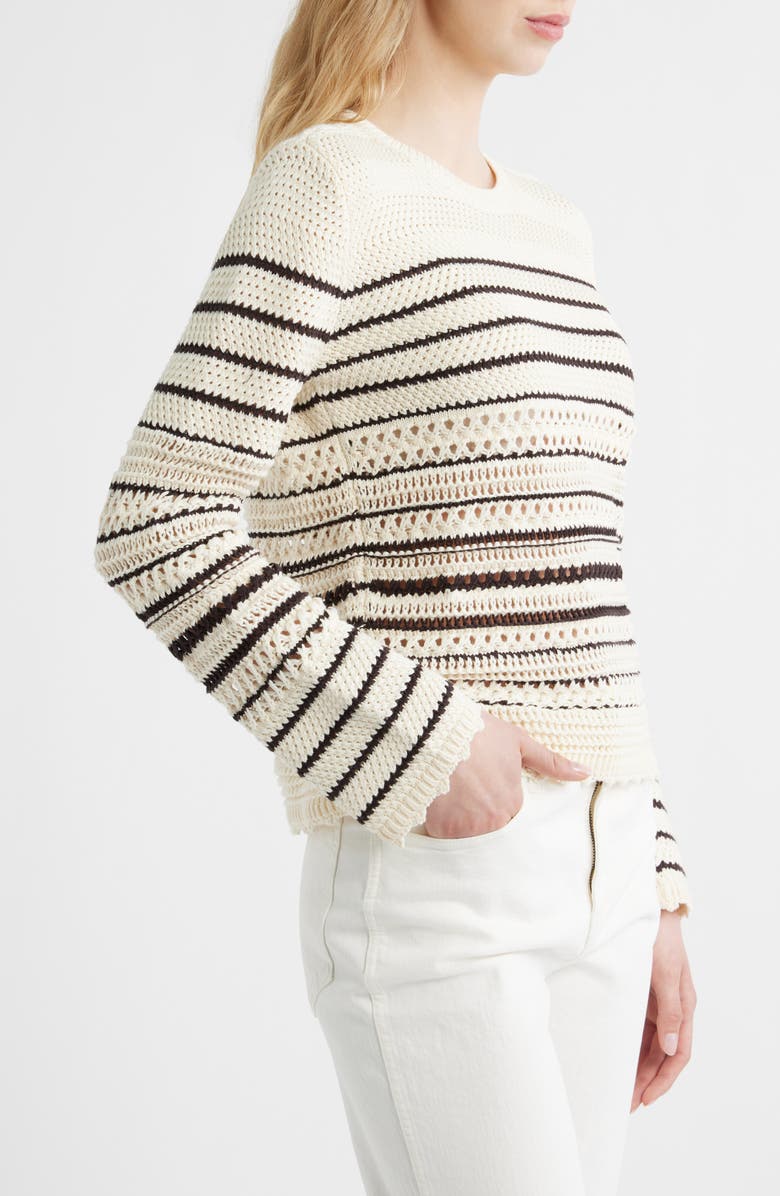 Madewell Open Stitch Cotton Sweater, Alternate, color, Ivory And Chocolate Stripe