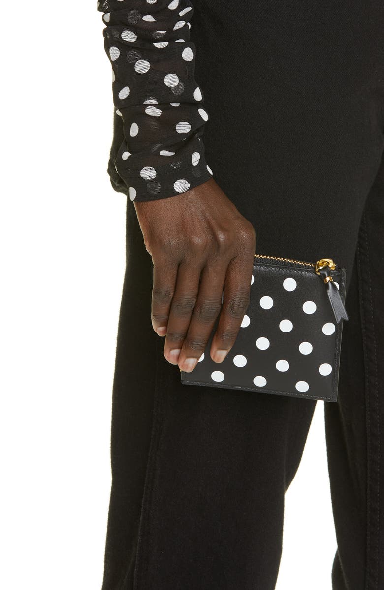 Comme des Garçons Wallets Dot Print Half Zip Leather Wallet, Alternate, color, Black