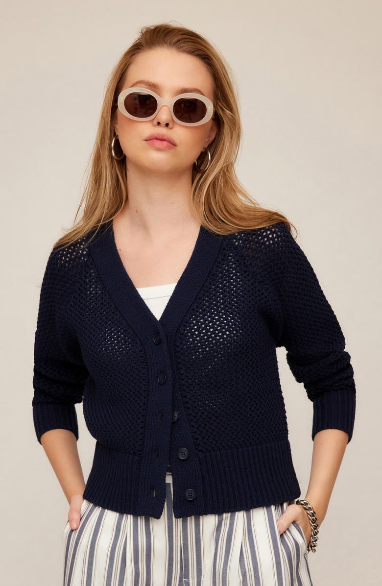 FIFTEEN TWENTY Ellen Open Stitch Cardigan, Alternate, color, Navy