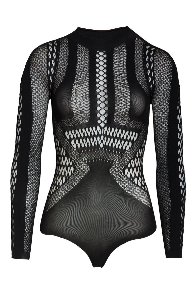 Full Moon Openwork Knit Teddy, Alternate, color, BLACK