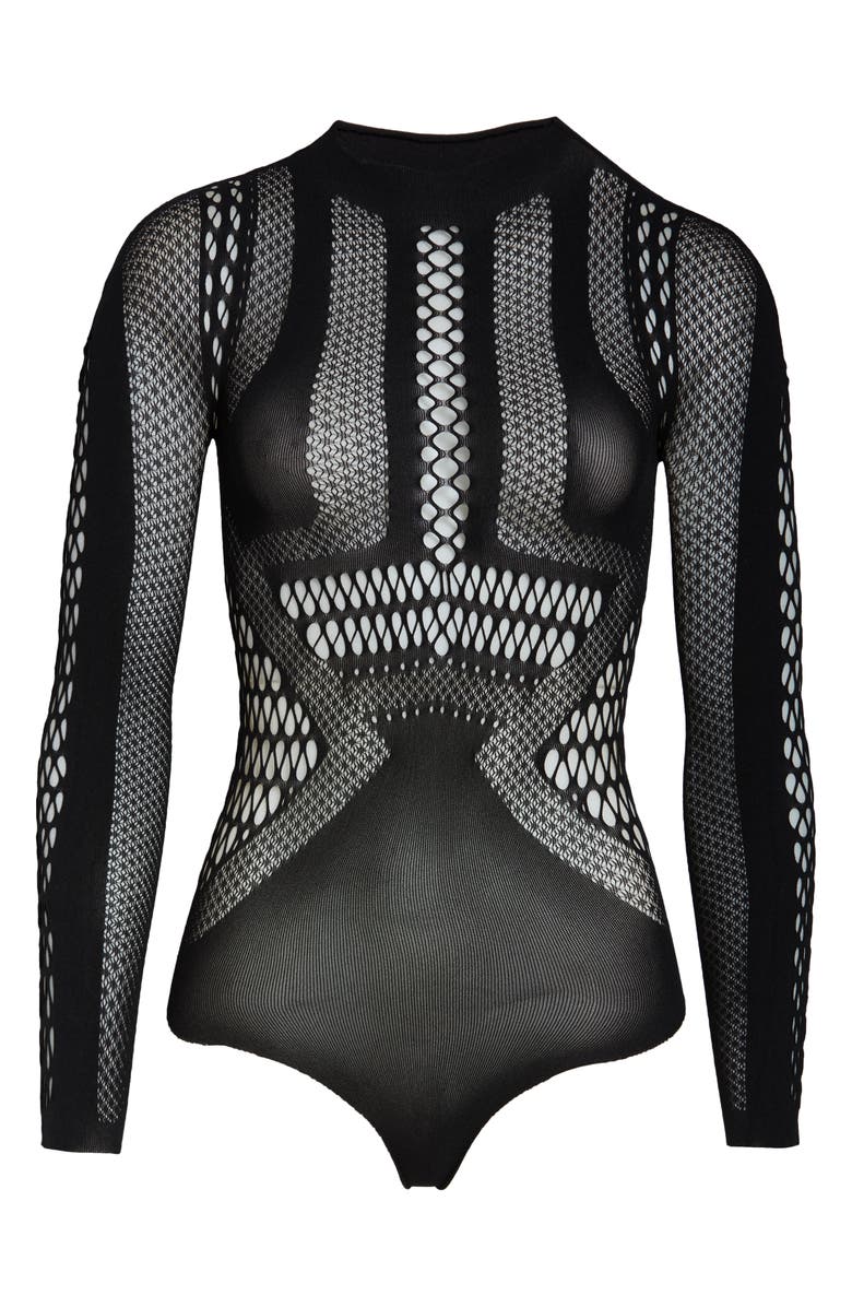 Hauty Full Moon Openwork Knit Teddy, Alternate, color, Black