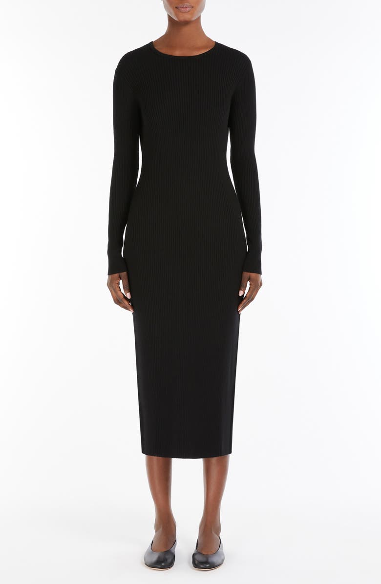 Weekend Max Mara Tuono Rib Long Sleeve Sweater Dress, Main, color, Black