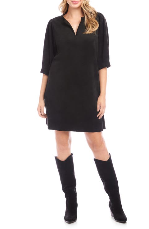 Faux Suede Puff Sleeve Shift Minidress