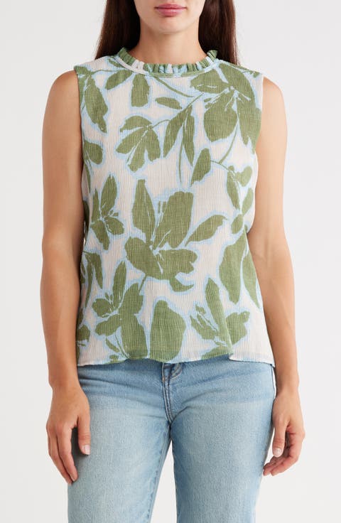 Pleat Mock Neck Sleeveless Top