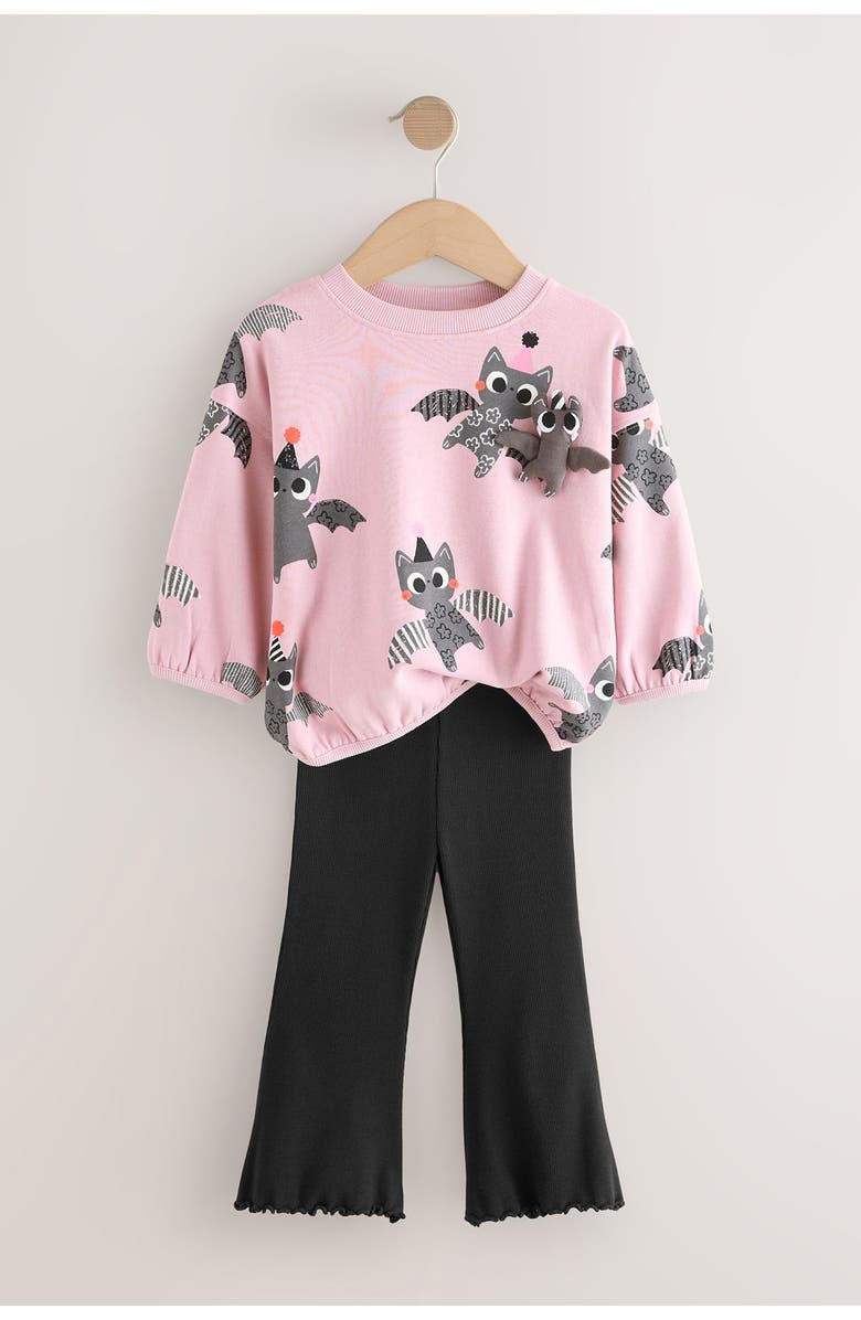 NEXT Kids' Bat Print Graphic Sweatshirt & Flare Leggings Set, Alternate, color, Pink
