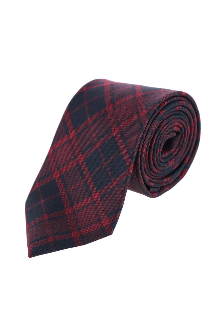Kincade Red Blackwatch Plaid Silk Necktie, Main, color, Red Plaid