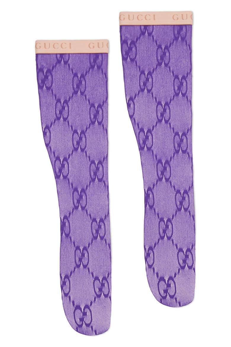 Double G Logo Knee High Socks, Alternate, color, PURPLE