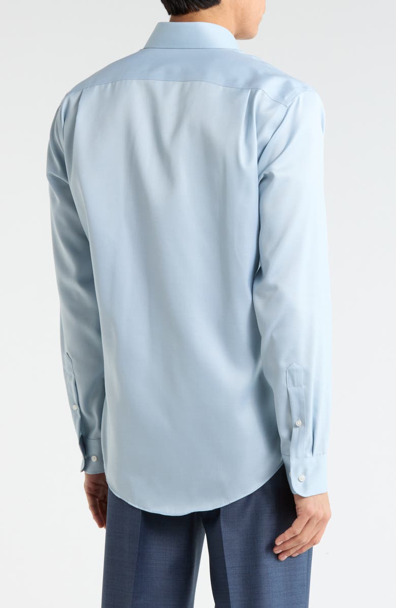Nordstrom Trim Fit Solid Premium Non-Iron Cotton Herringbone Dress Shirt, Alternate, color, Blue Twist