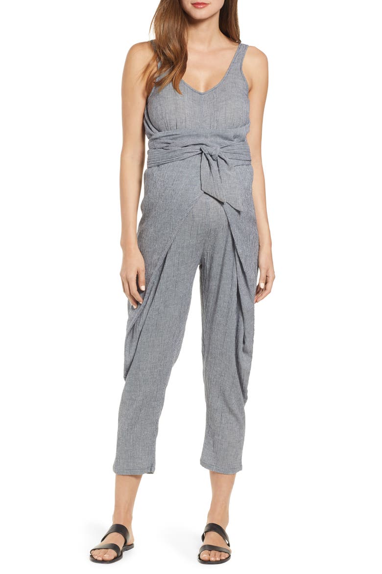 Wraparound Jumpsuit, Main, color, NAVY GINGHAM