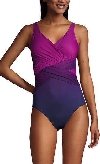 Lands End DDD Cup SlenderSuit Tummy Control V neck Wrap One Piece Swimsuit Nordstrom