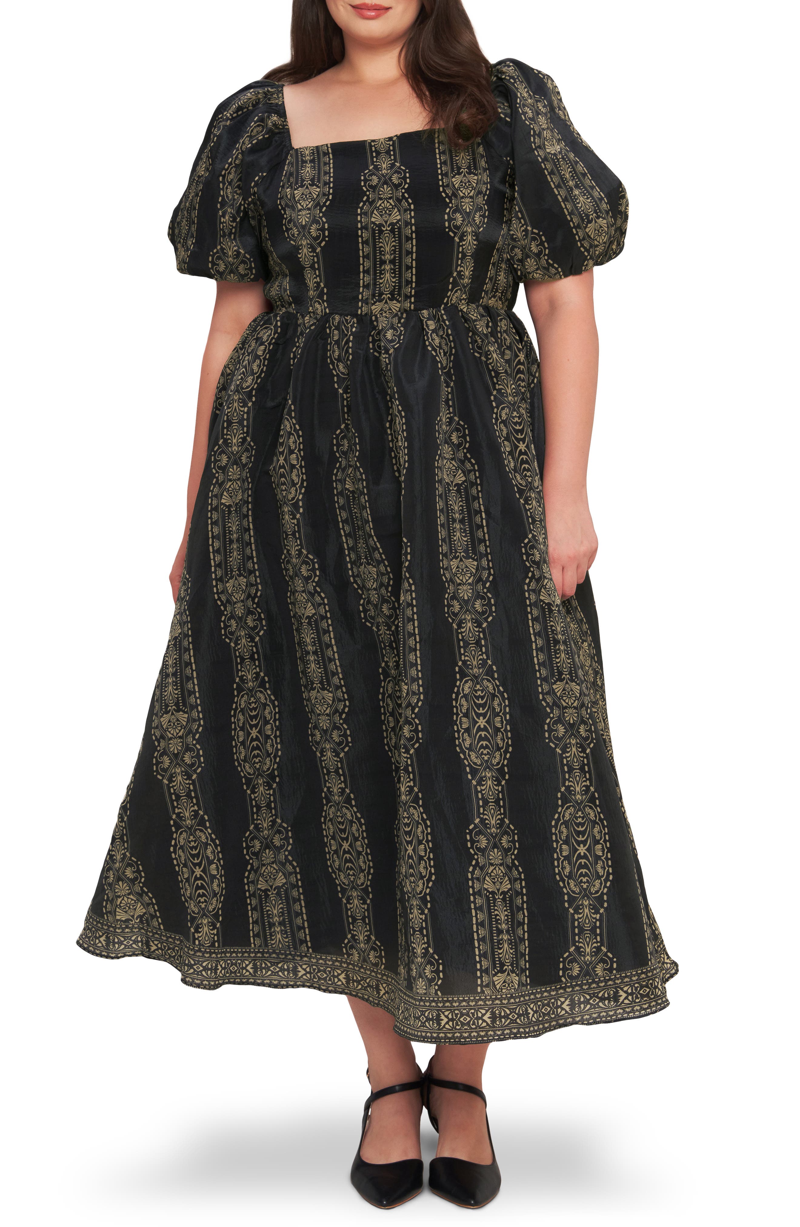 FLYING TOMATO Puff Sleeve Midi Dress