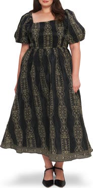 FLYING TOMATO Puff Sleeve Midi Dress