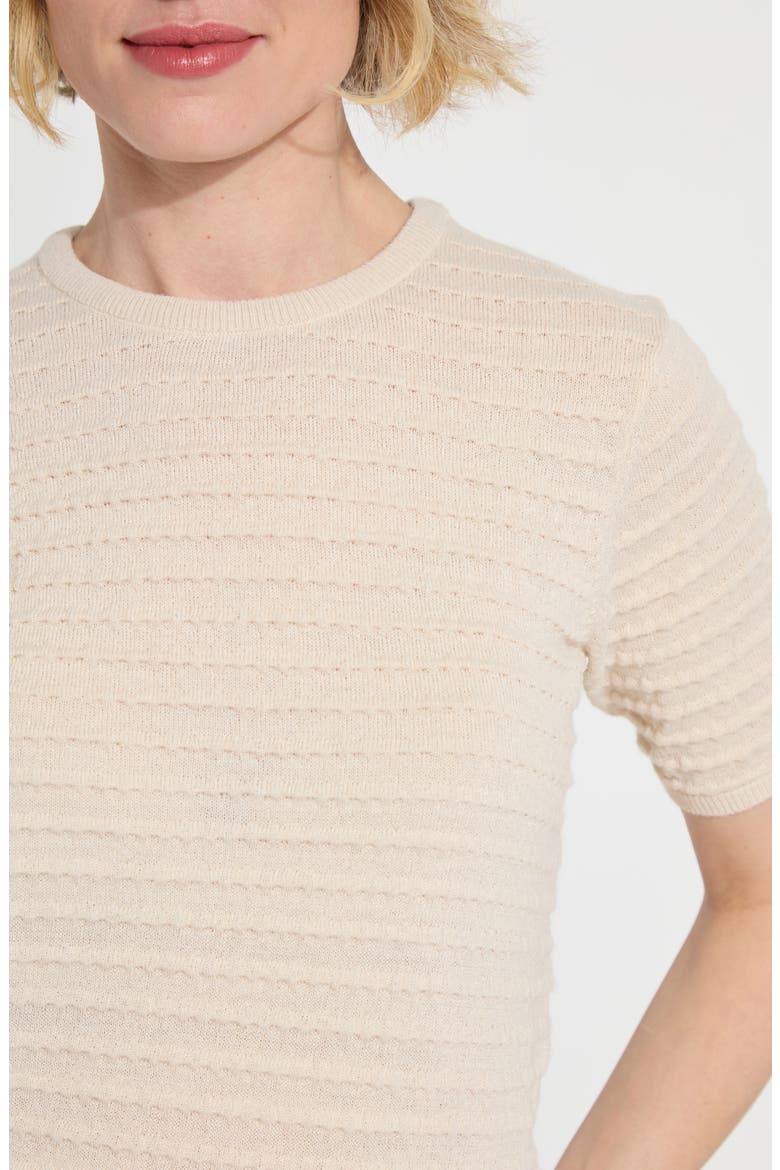 Smocked Short Sleeve Sweater, Alternate, color, PANNA COTTA
