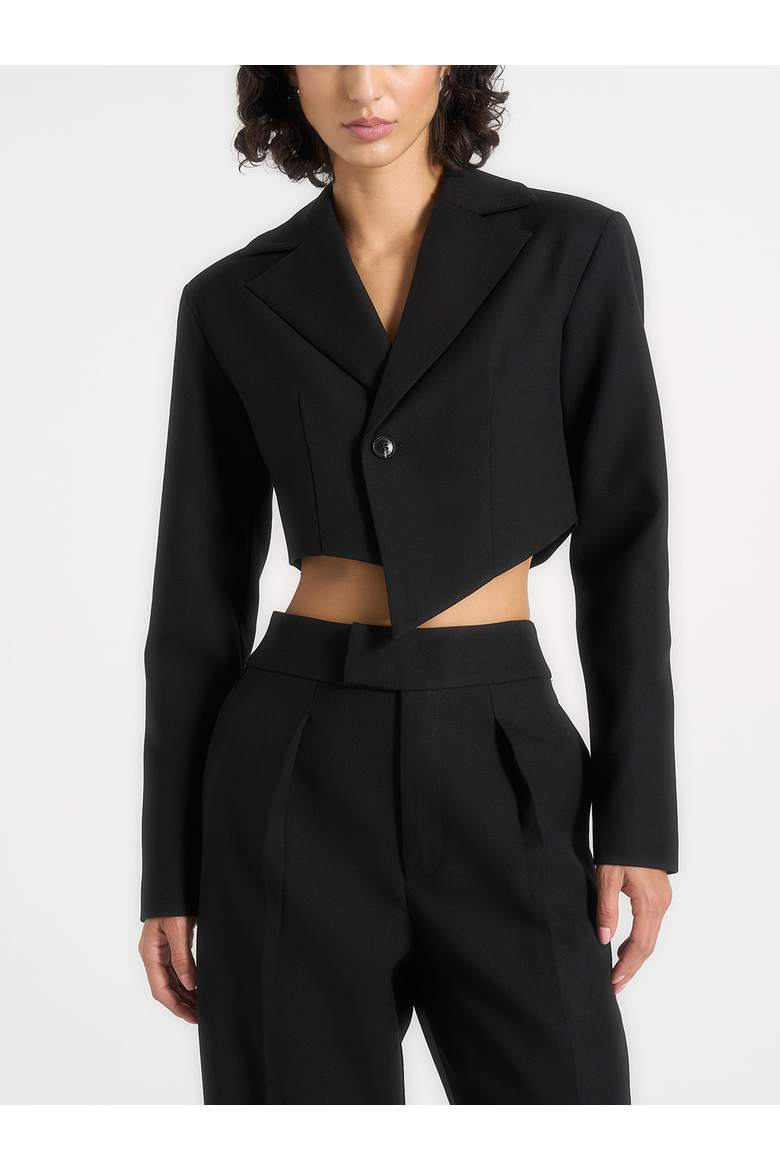 Dina Asymmetric Cropped Blazer, Main, color, Black