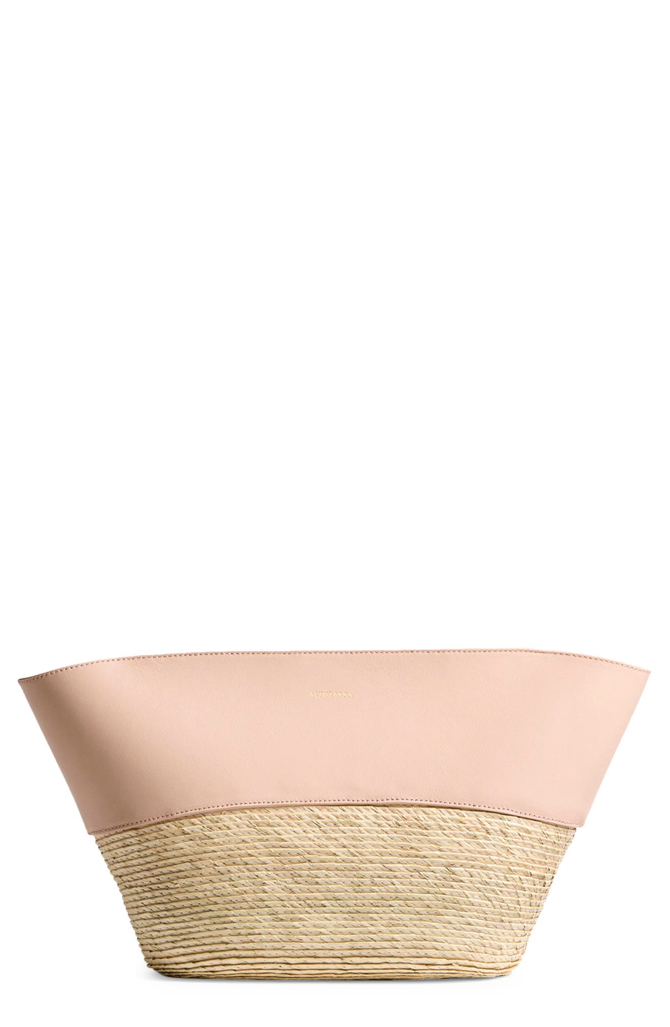 Altuzarra Leather & Straw Basket Clutch, Main, color, Pale Blush