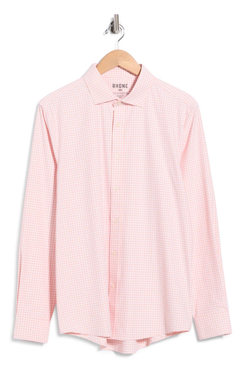 State of Mind Performance Button-Up Shirt, Main, color, PINK ROSE GINGHAM