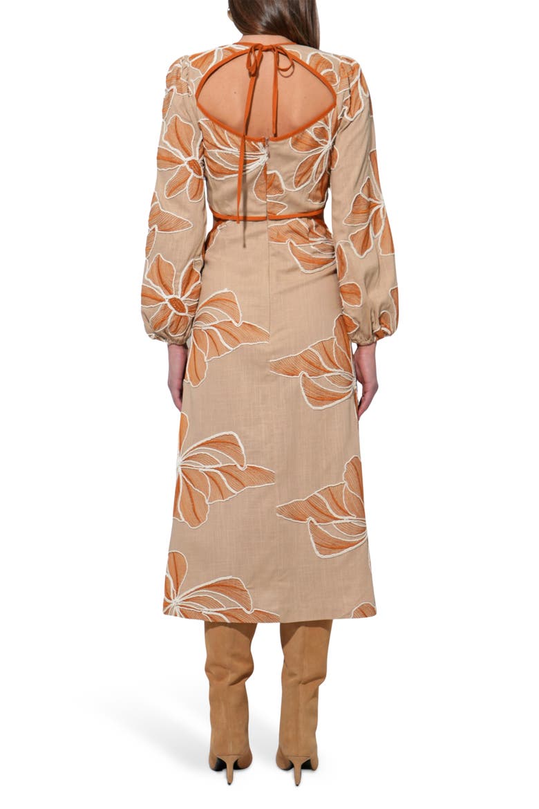Joy Embroidered Side Cutout Long Sleeve Midi Dress, Alternate, color, NATURAL/ RUST